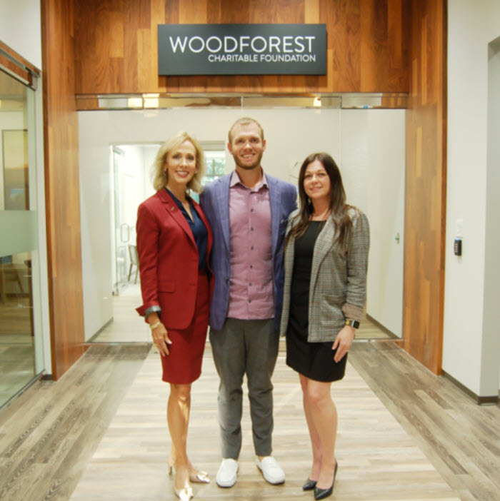 (From left):  Pictured from Woodforest Charitable Foundation are Kim Marling, Executive VP; Charlie Marling, CFO and Treasurer; and Amy Sechelski, Office Manager. (Photo by Liz Grimm)