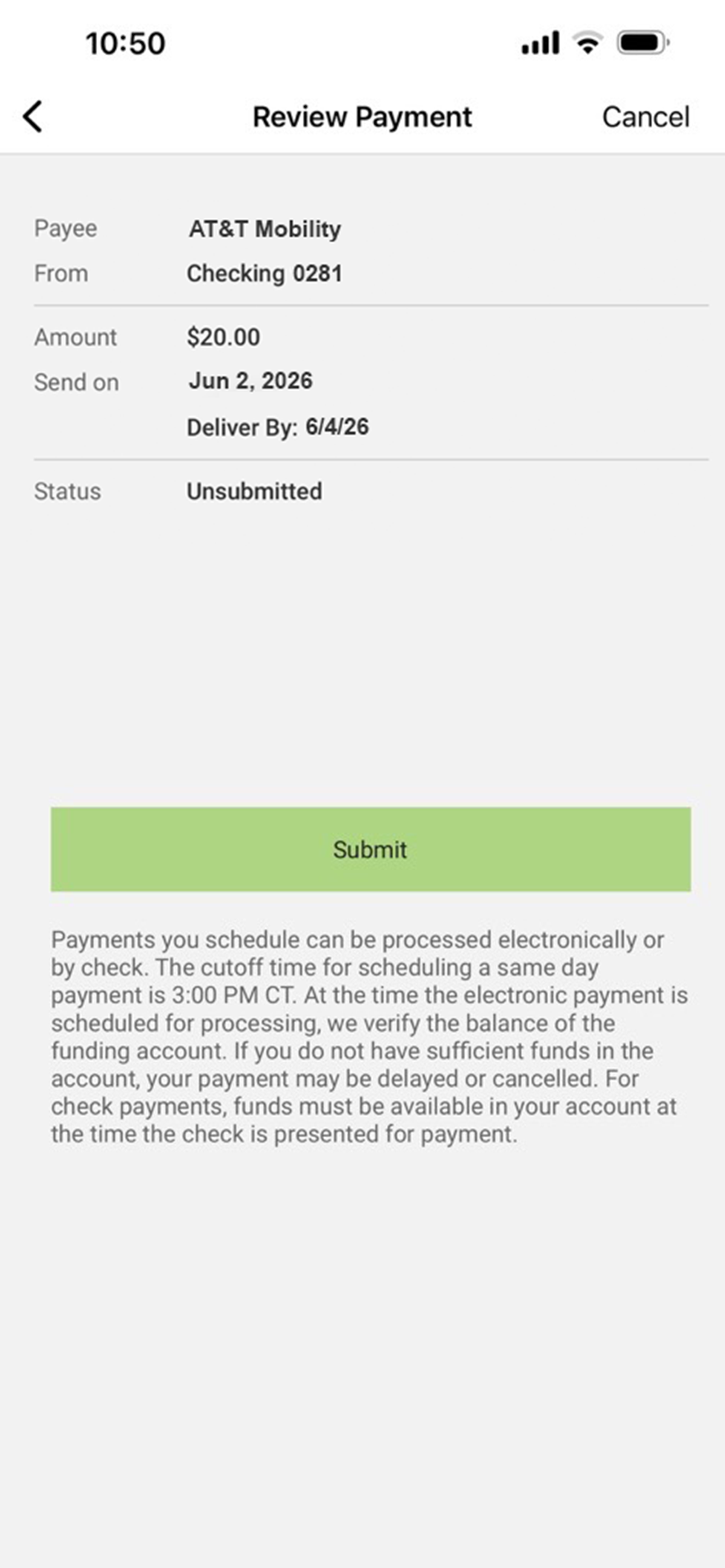 Bill Payment - Submit