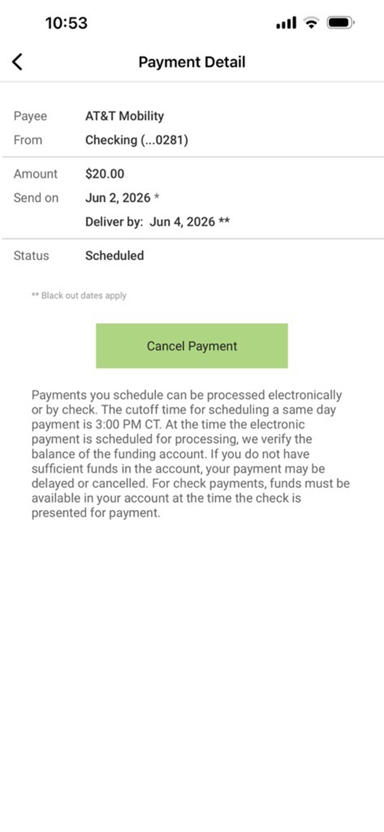 Cancel Payment - Select