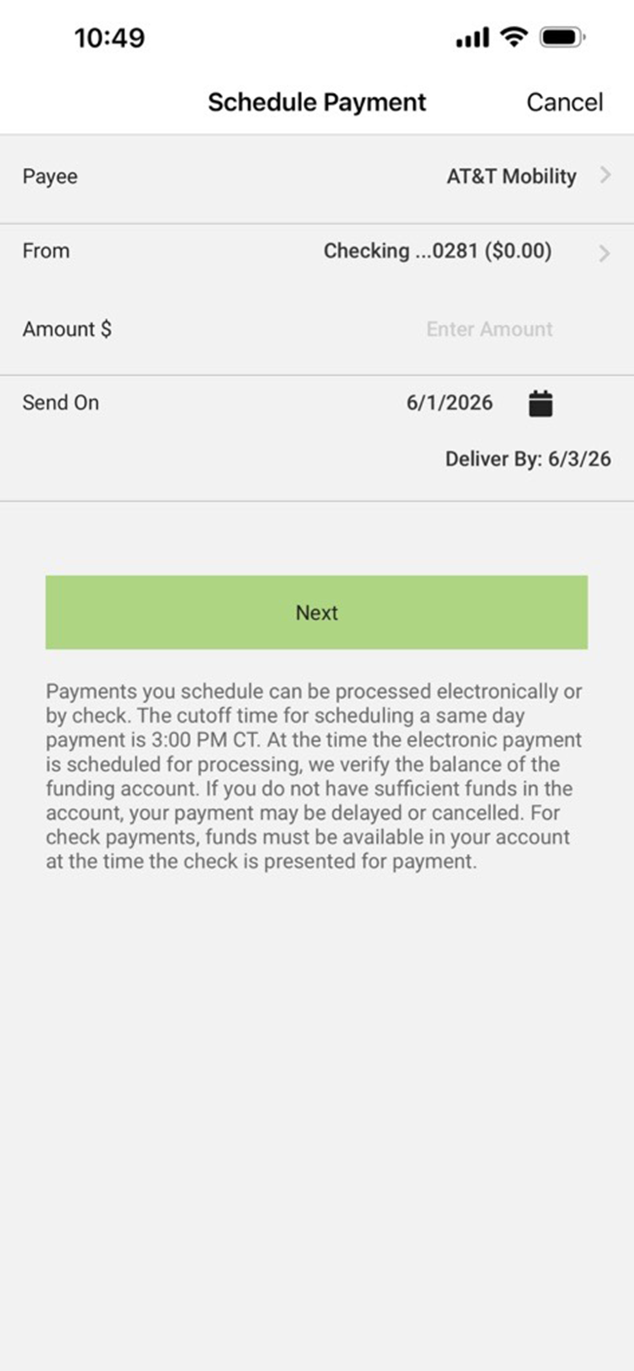 Bill Payment Amount