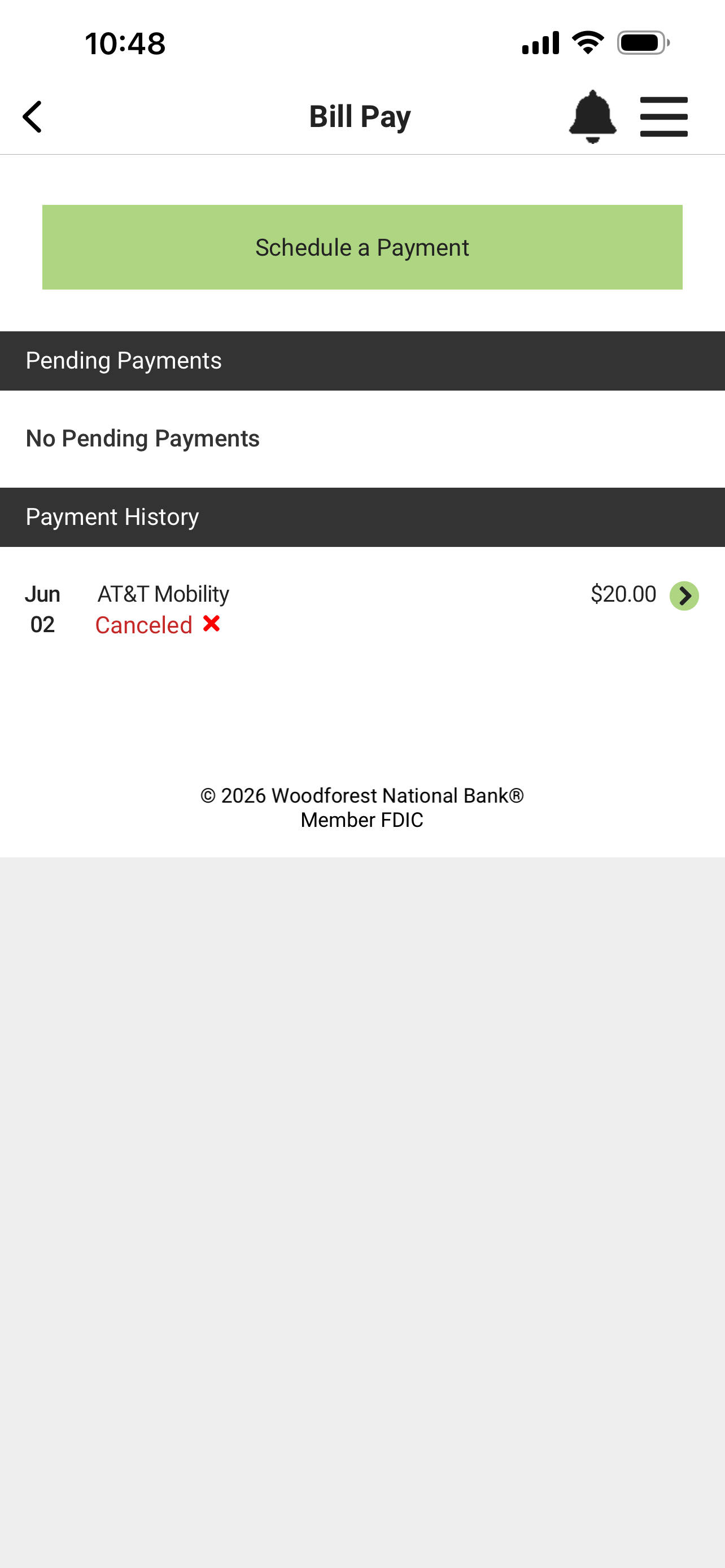 Select Canceled Bill Payment
