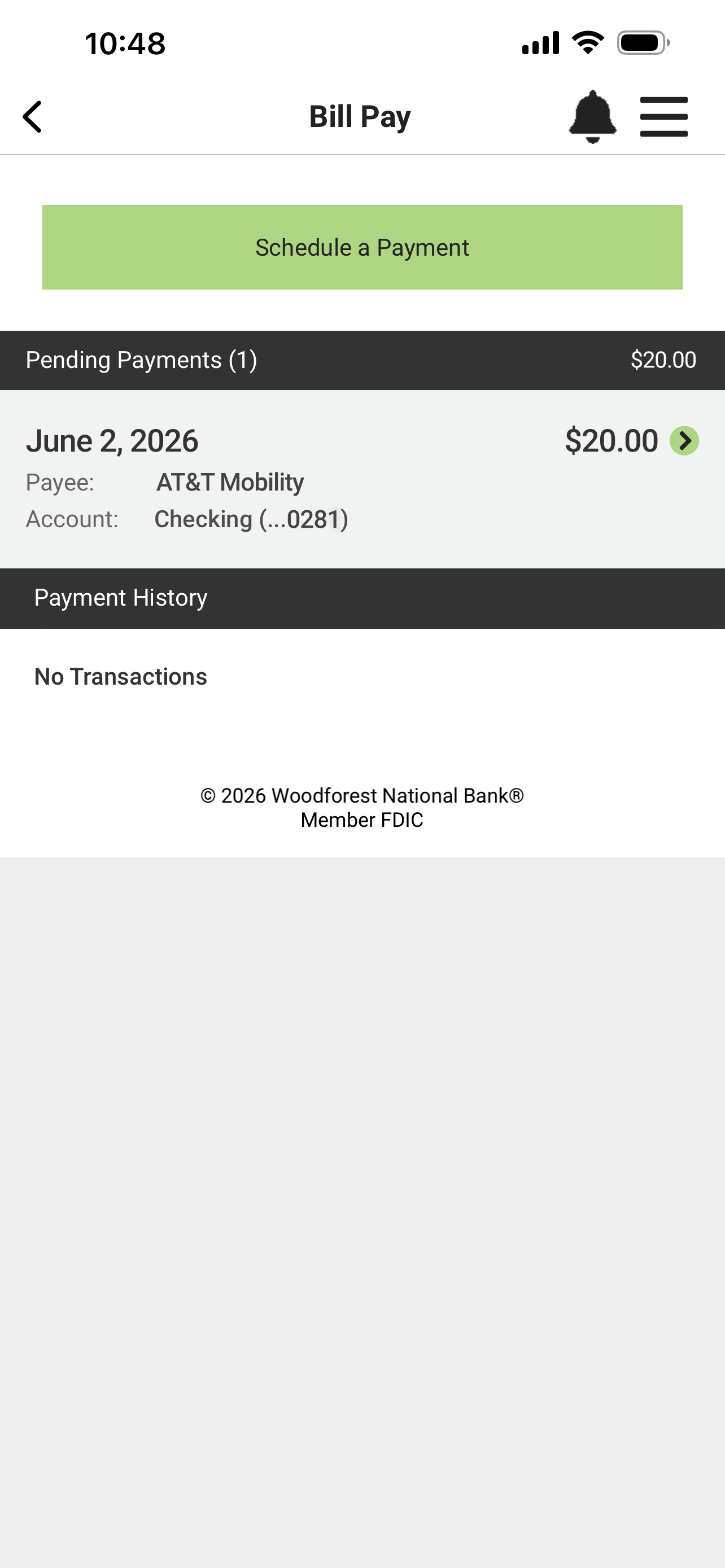 Schedule Complete - Select a Pending Bill Payment