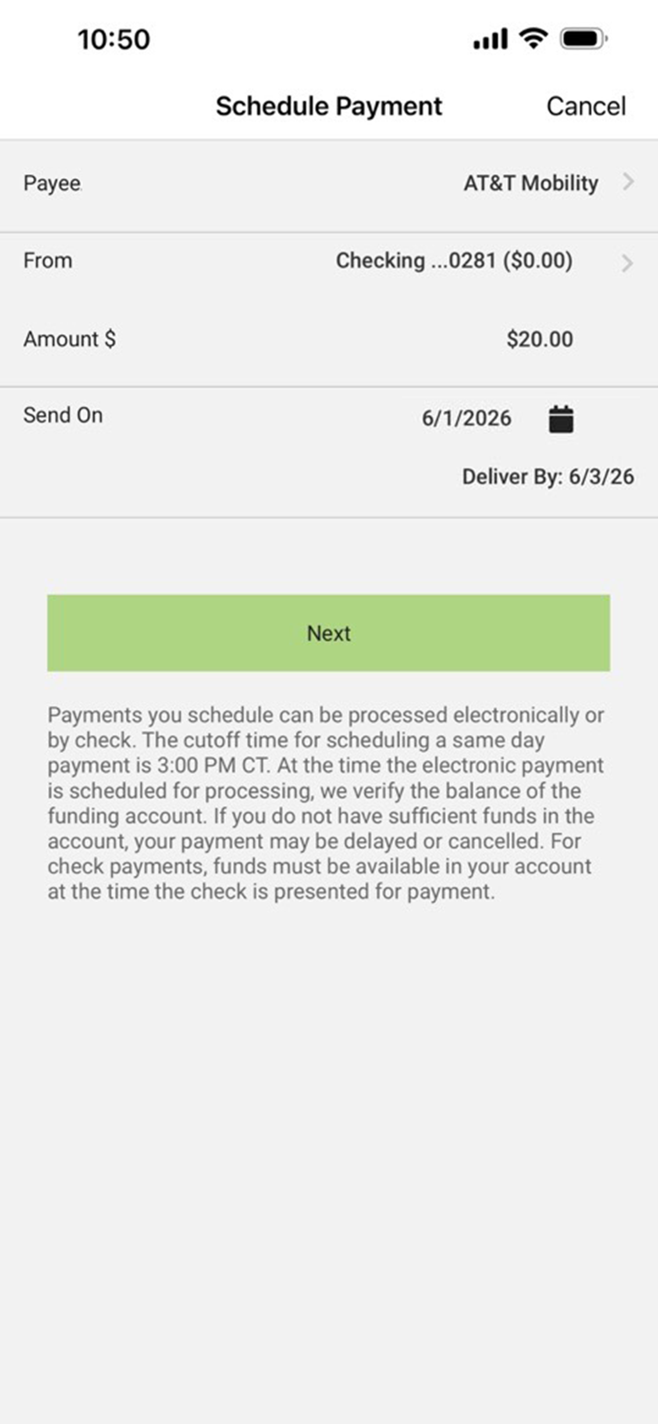Bill Payment Date - Select