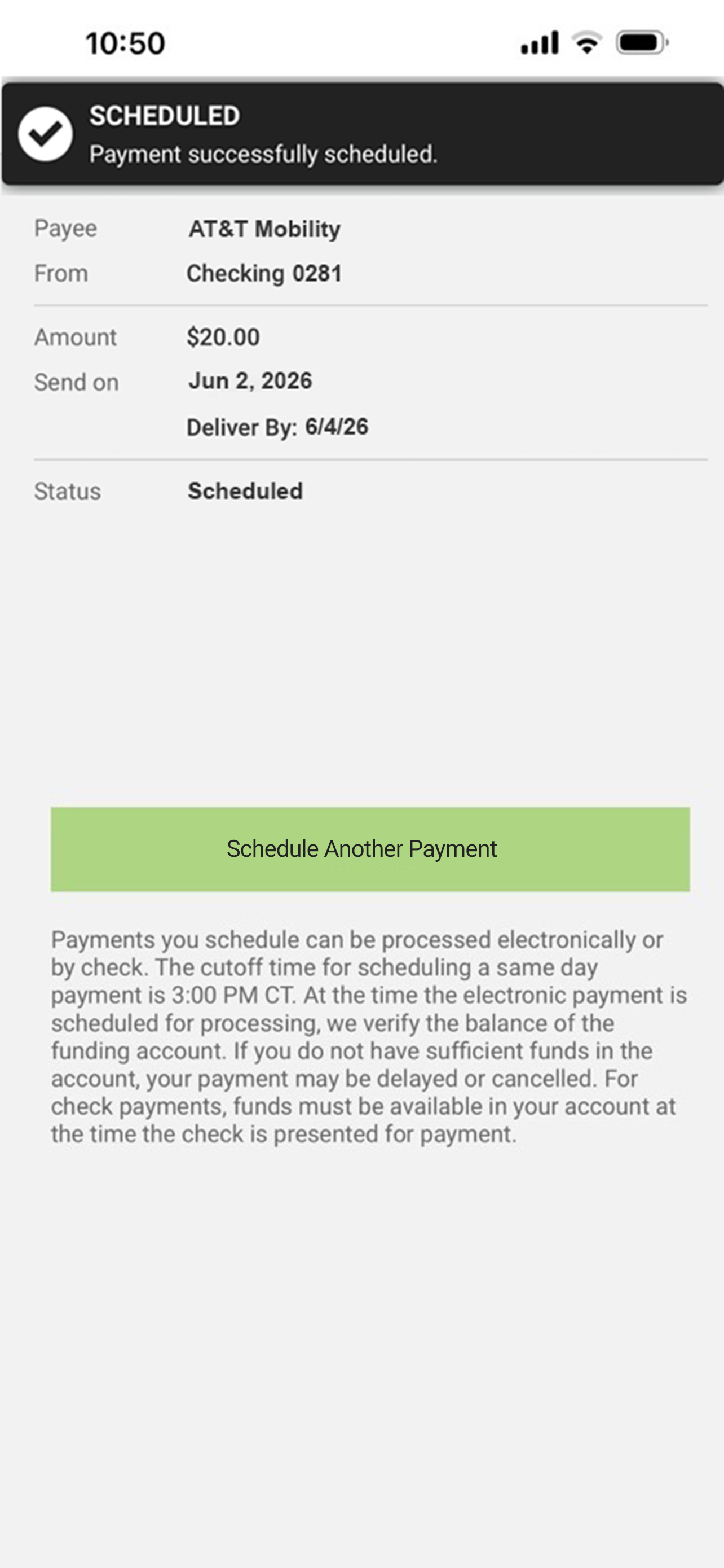 Payment Successfully Scheduled